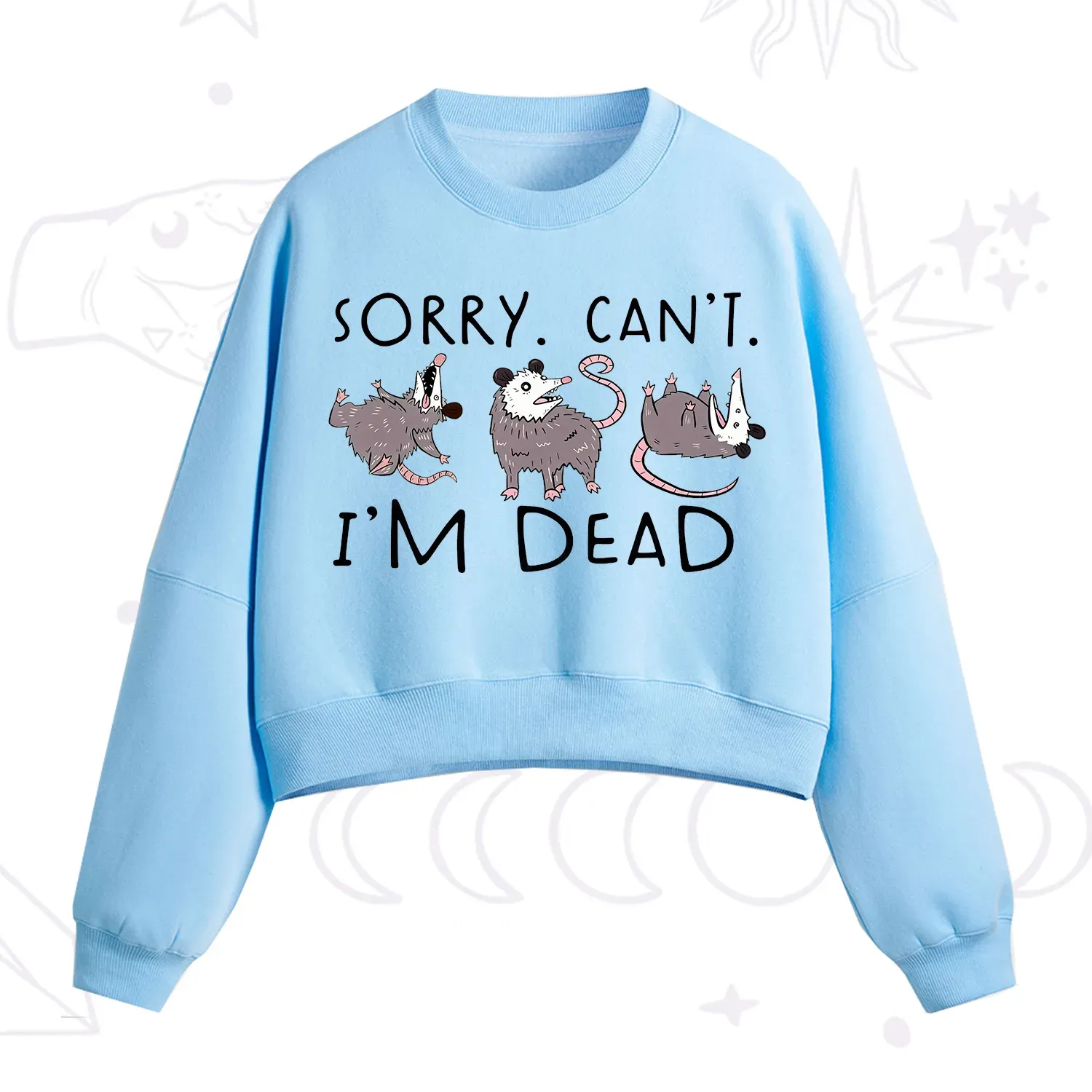 Purplehecate Funny Possum Sorry I Can't I'm Dead Fleece Cropped Sweatshirt