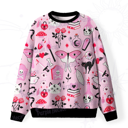 Purplehecate Black Cat Witchy Pink Fuzzy Ugly Sweatshirt
