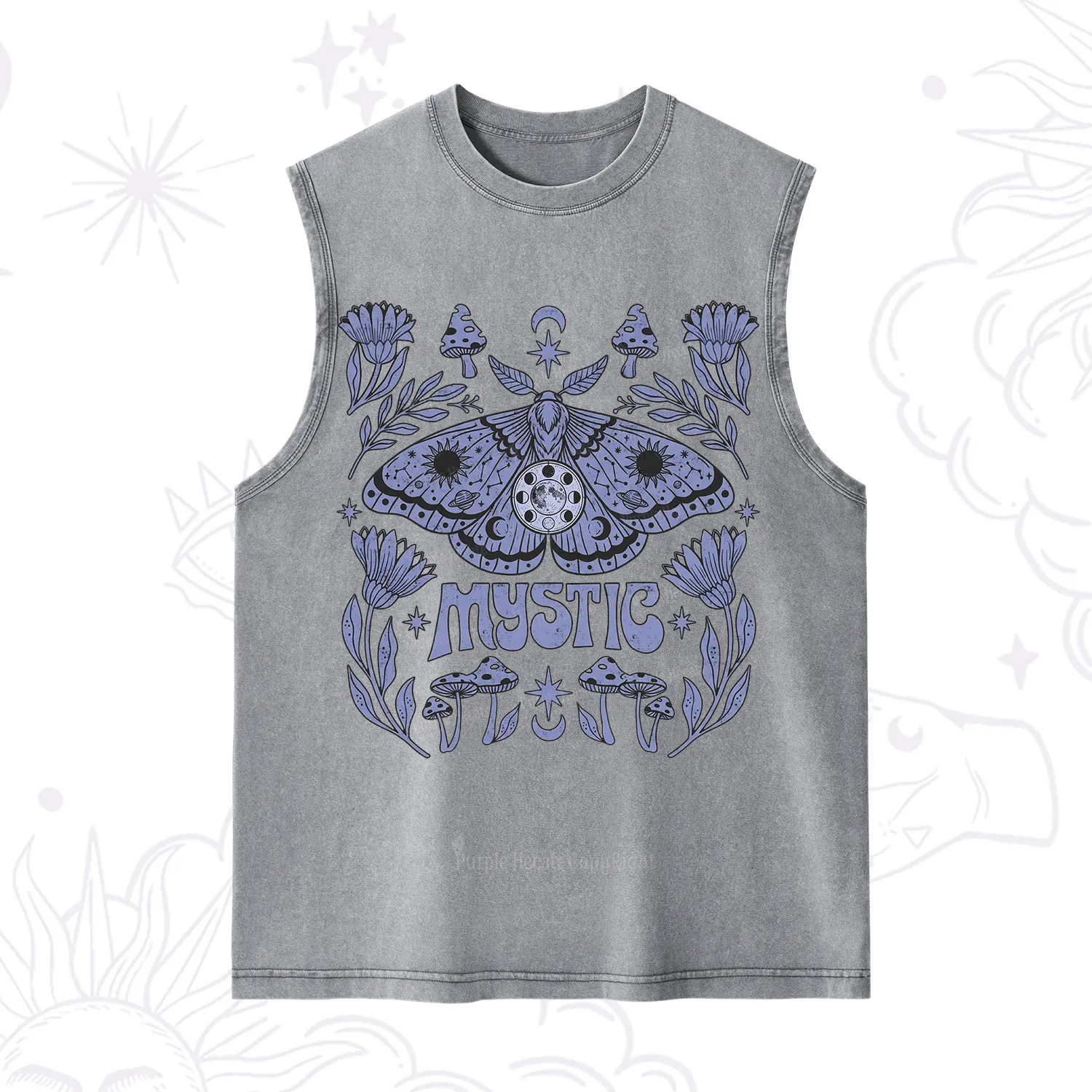 Purplehecate Celestial Moth Mushrooms Washed Tank