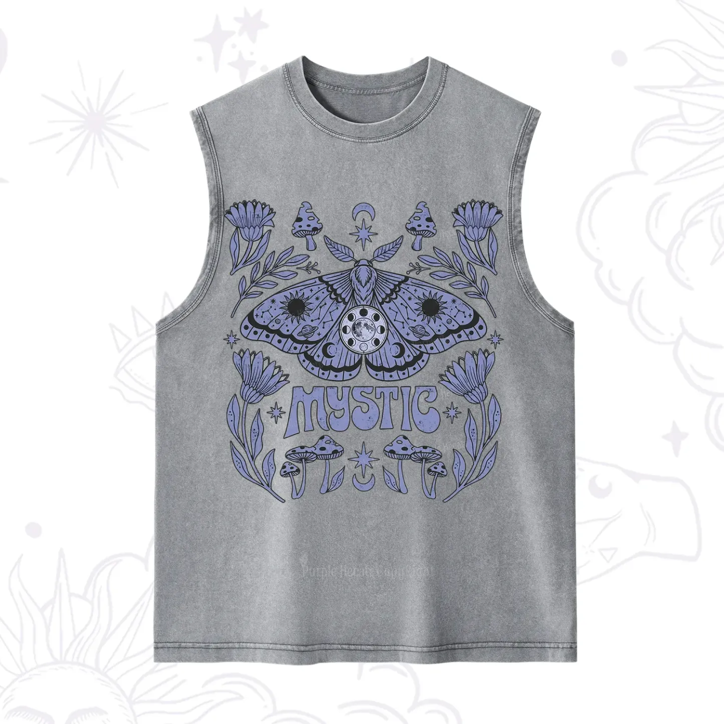 Purplehecate Celestial Moth Mushrooms Washed Tank