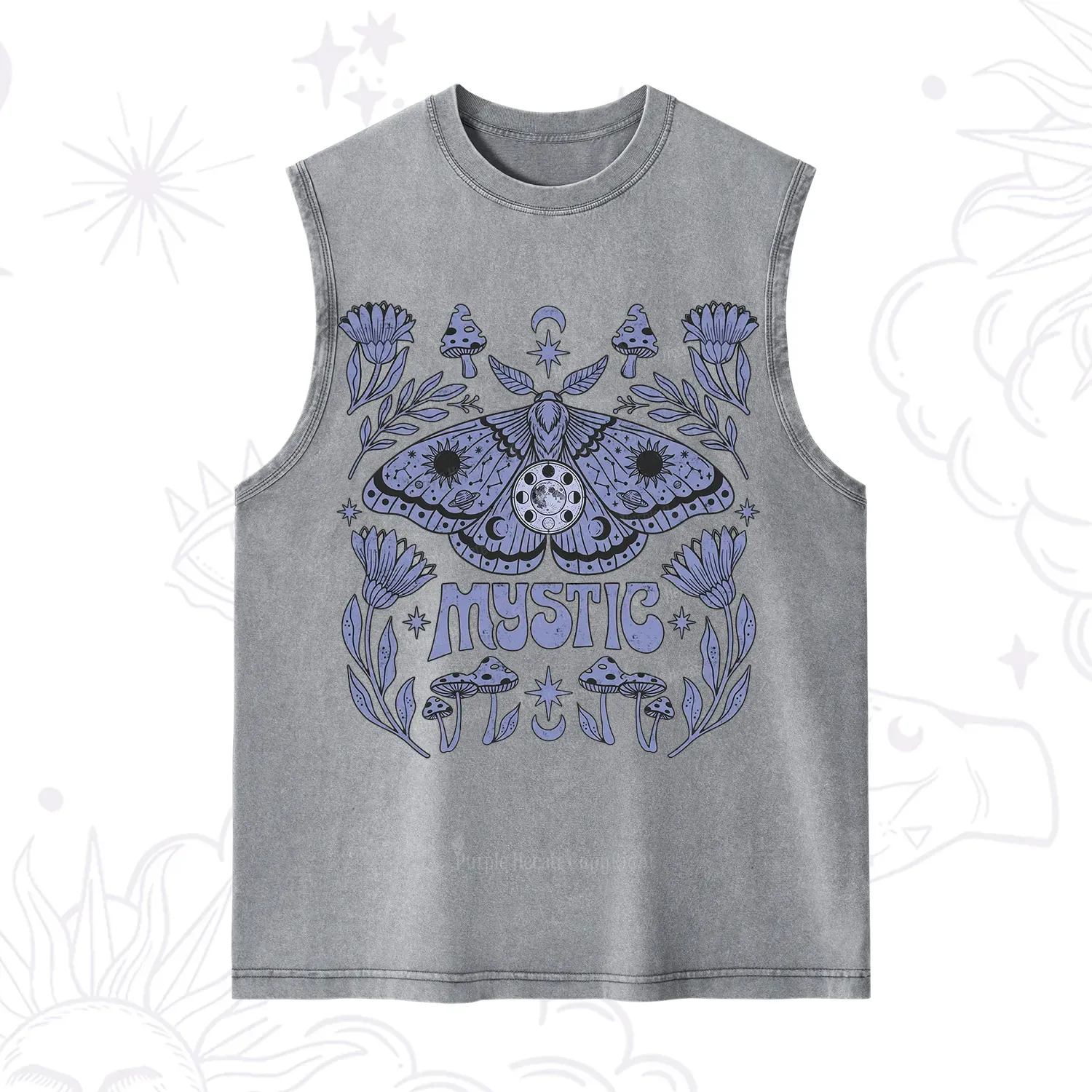 Purplehecate Celestial Moth Mushrooms Washed Tank
