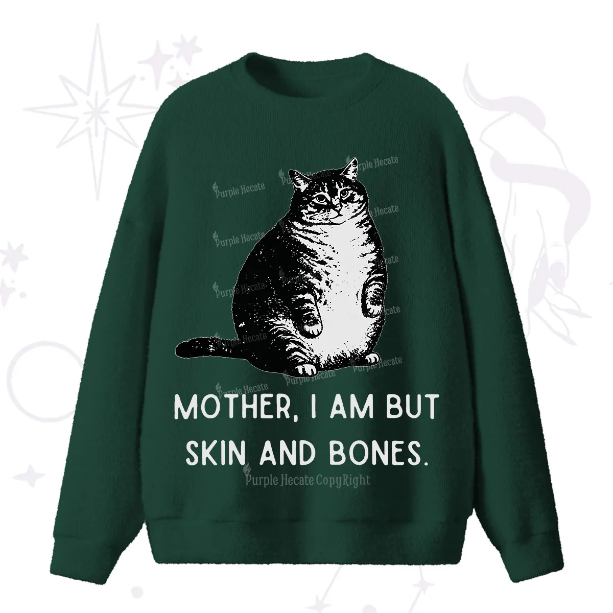 Purplehecate Cat Mother I Am But Skin And Bones Fuzzy Ugly Sweater