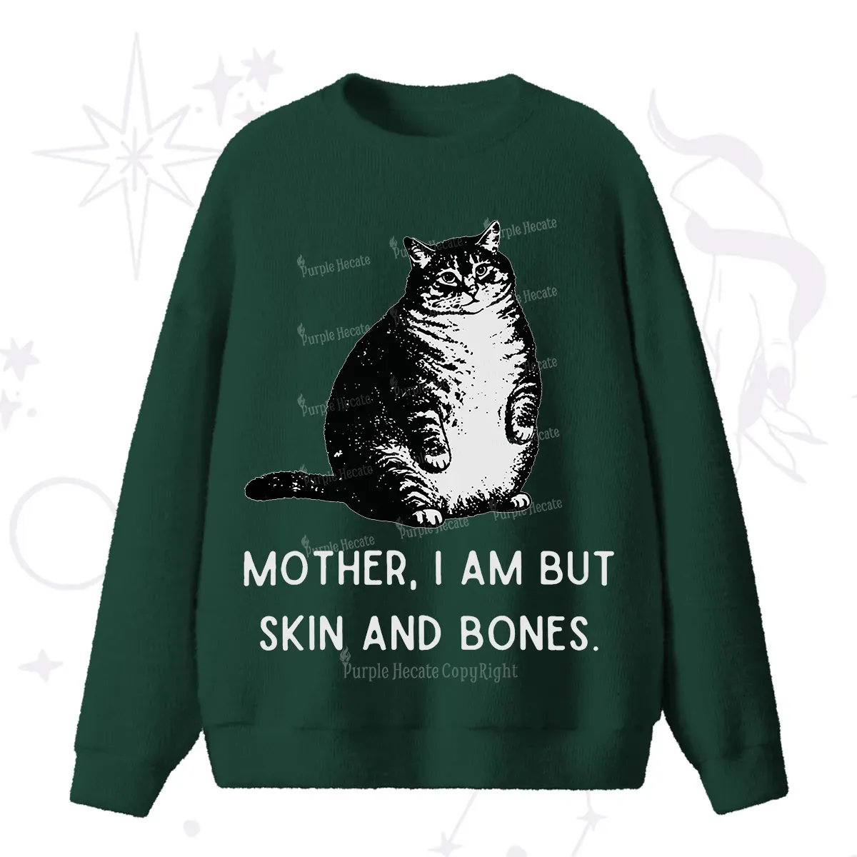 Purplehecate Cat Mother I Am But Skin And Bones Fuzzy Ugly Sweater