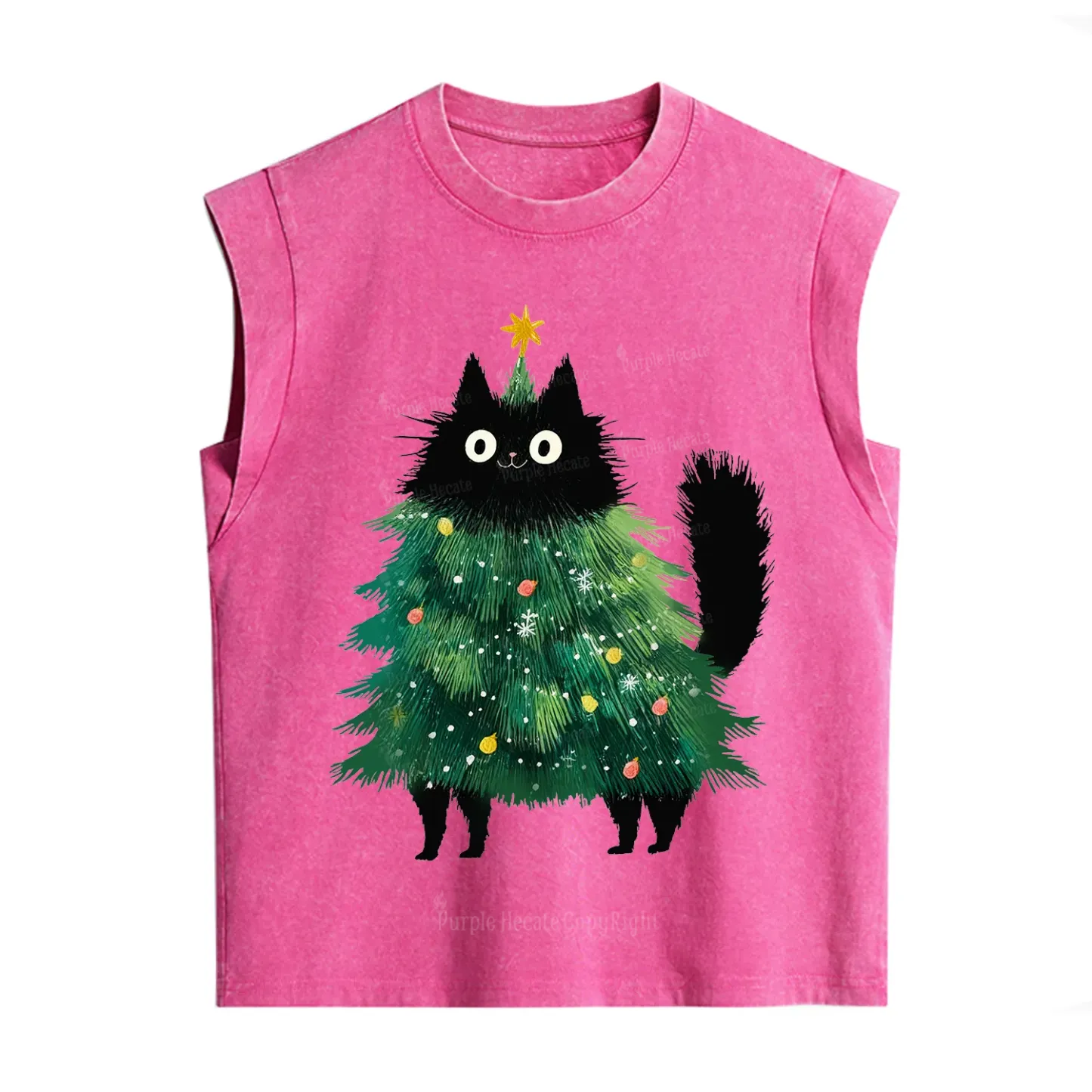 Purplehecate Black Cats Christmas Tree Christmas Vintage Washed Tank