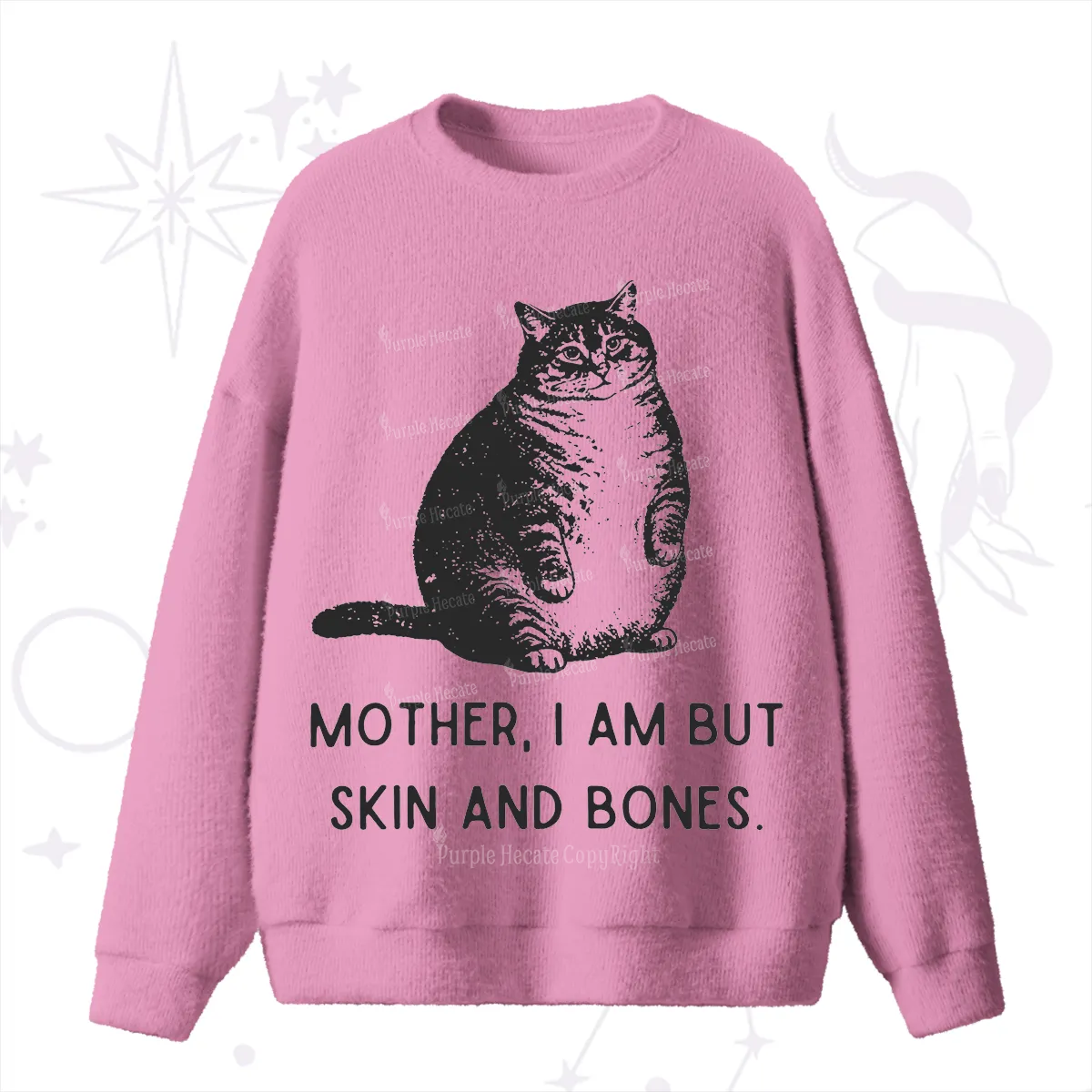 Purplehecate Cat Mother I Am But Skin And Bones Fuzzy Ugly Sweater