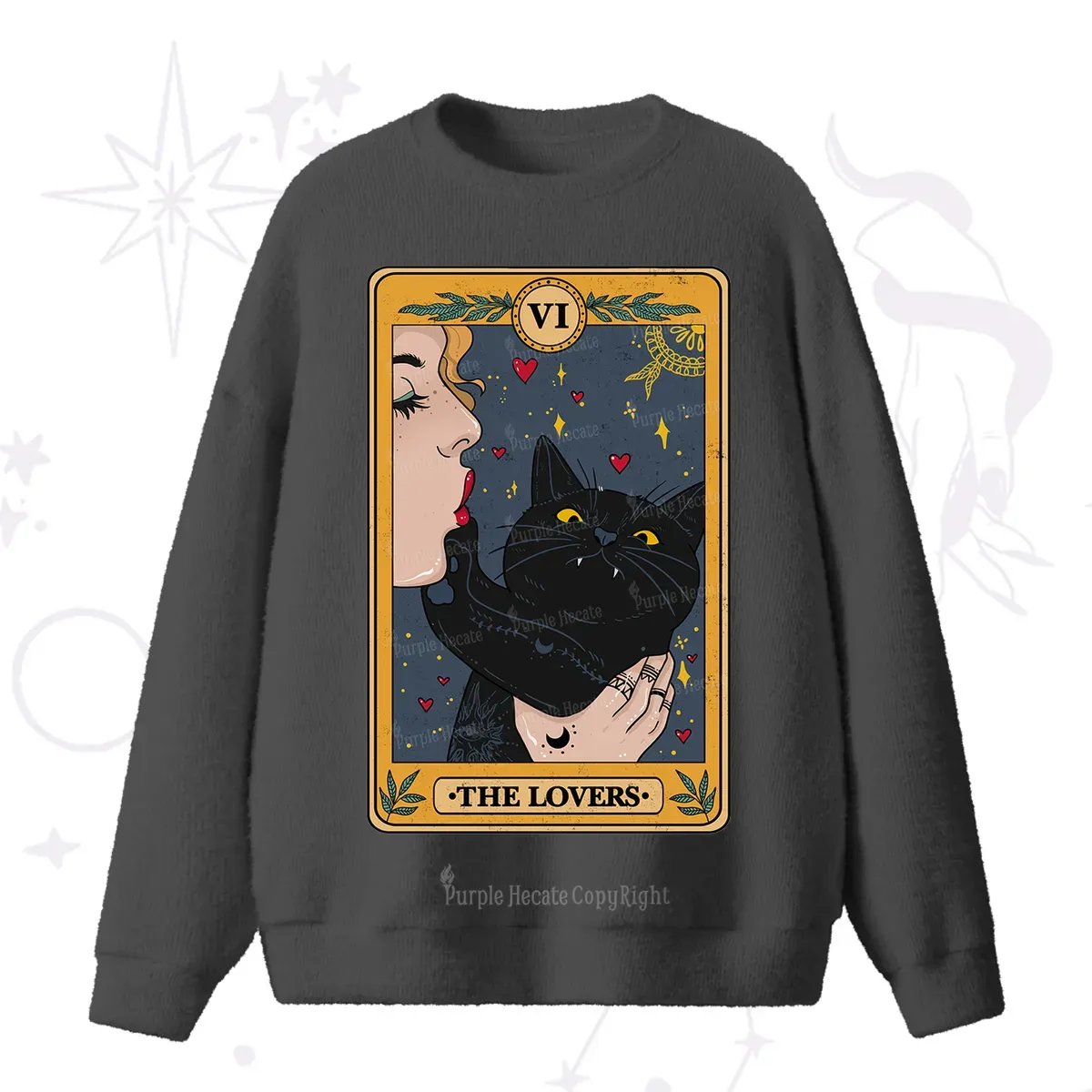 Purplehecate The Lovers Cat Tarot Fuzzy Ugly Sweater