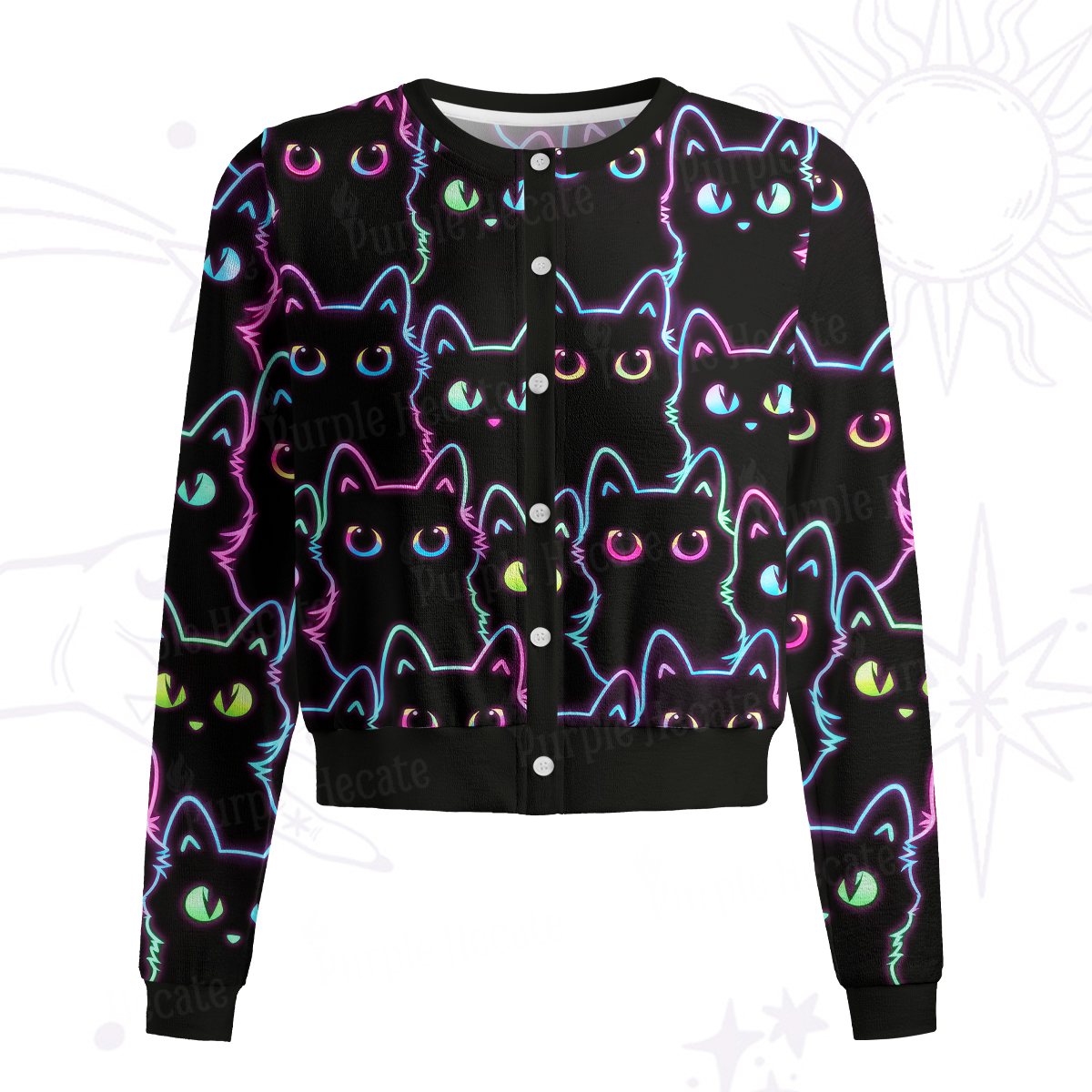 Purplehecate Neon Glow Stacked Cats Knit Cardigan