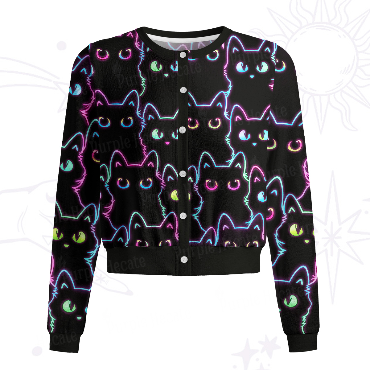 Purplehecate Neon Glow Stacked Cats Knit Cardigan