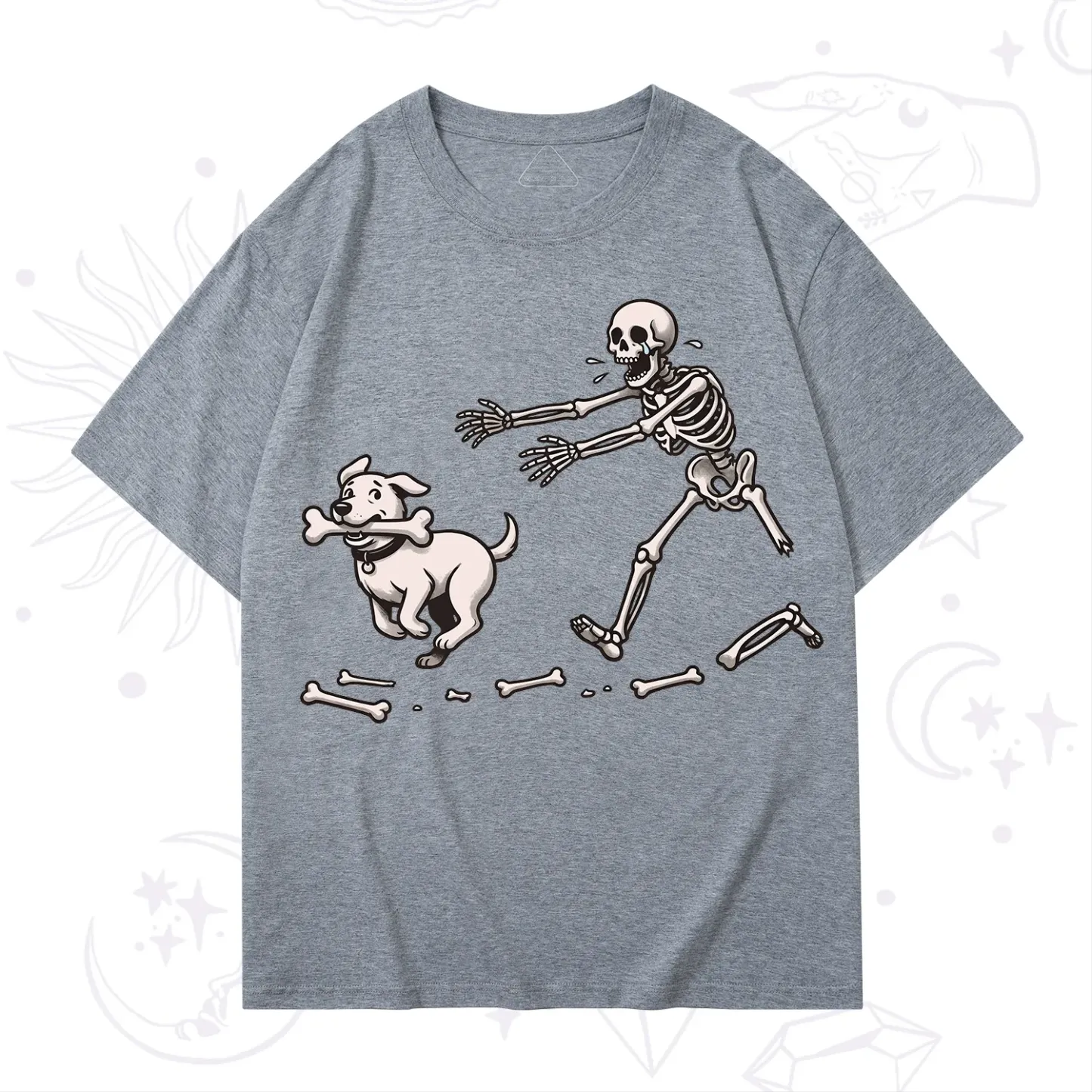 Purplehecate Halloween Skeleton Chasing Dog T-Shirt