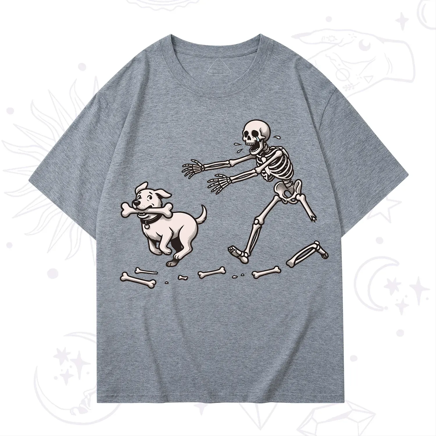 Purplehecate Halloween Skeleton Chasing Dog T-Shirt