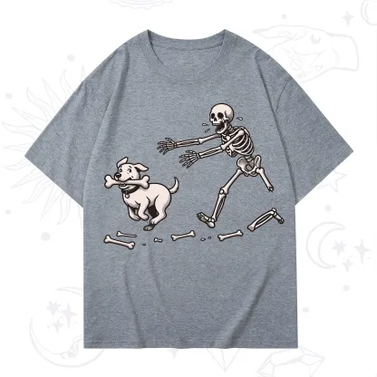 Purplehecate Halloween Skeleton Chasing Dog T-Shirt
