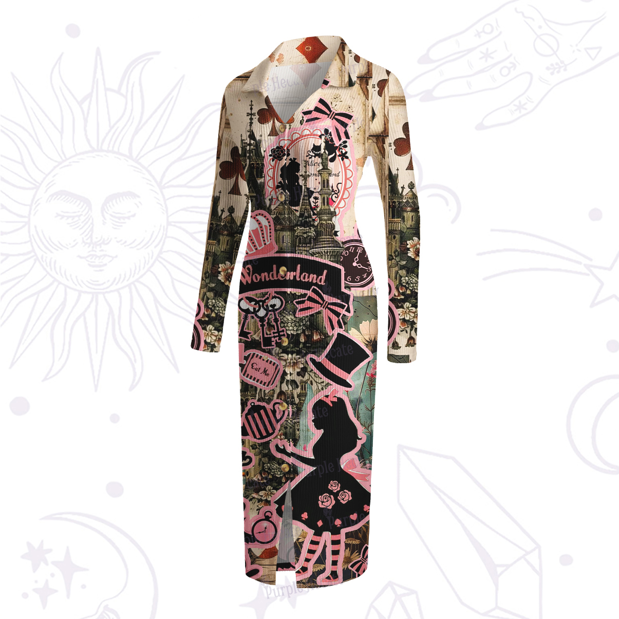 Purplehecate Wonderland Alice’s Tea Party Ribbed Knit Dress