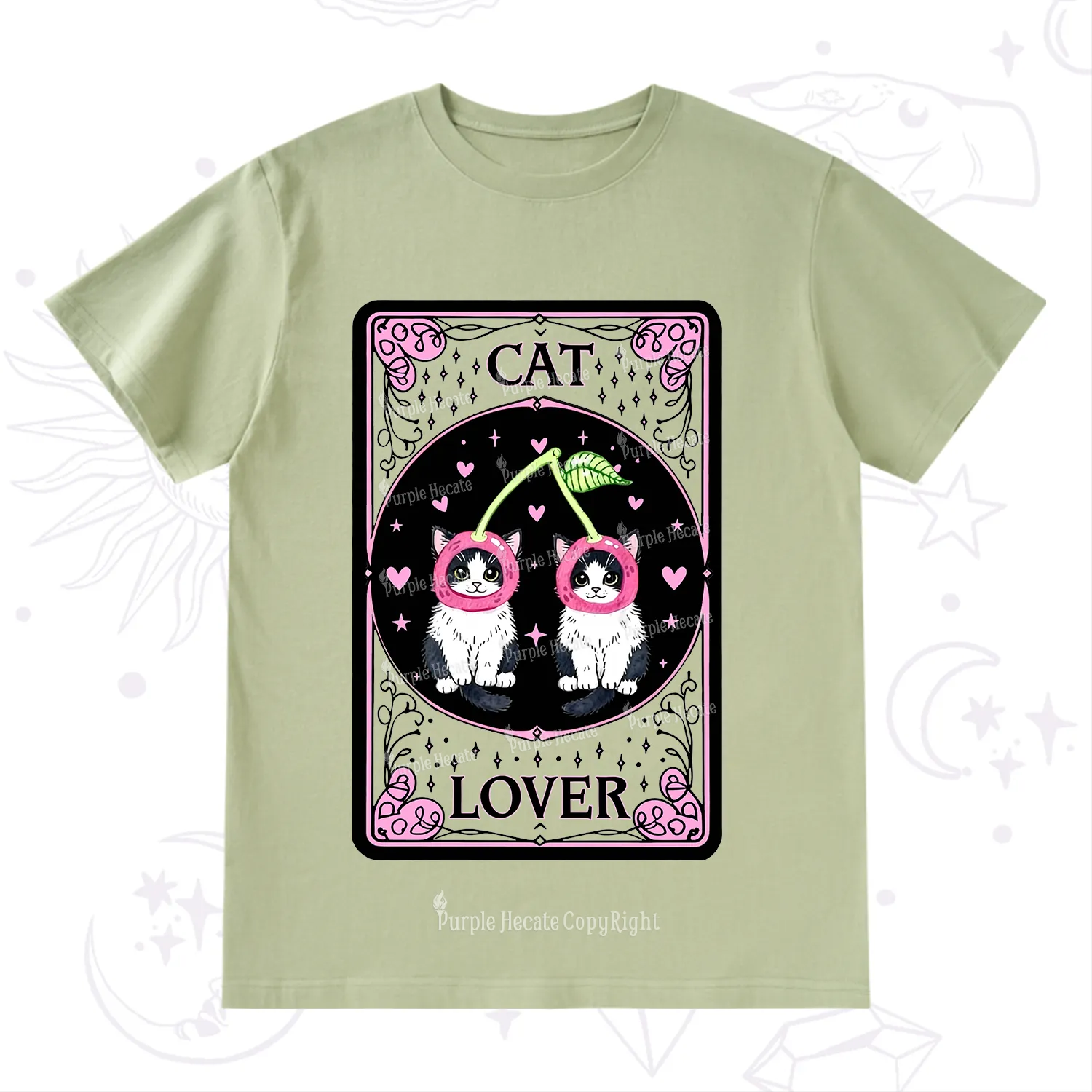 Purplehecate The Lovers Cherry Cat Tarot T-Shirt