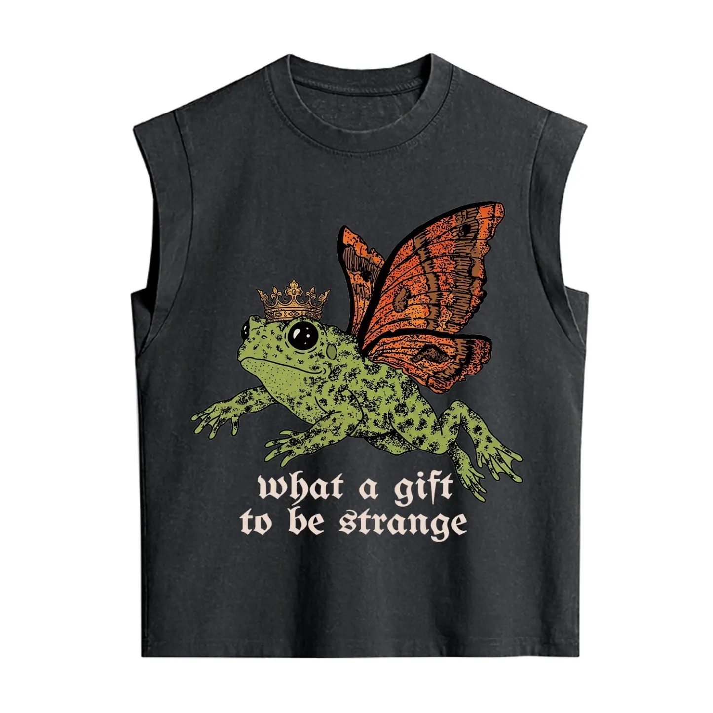Purplehecate What a Gift to Be Strange Cat Frog Vintage Washed Tank