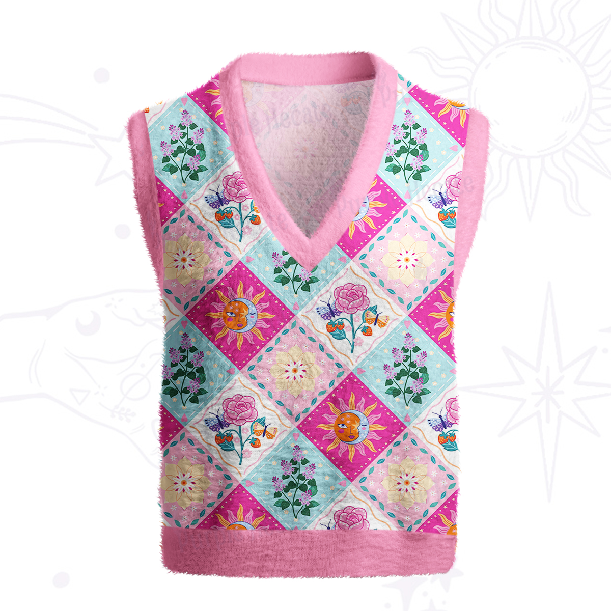 Purplehecate Celestial Sun & Moon Patchwork Ugly Sweater Vest