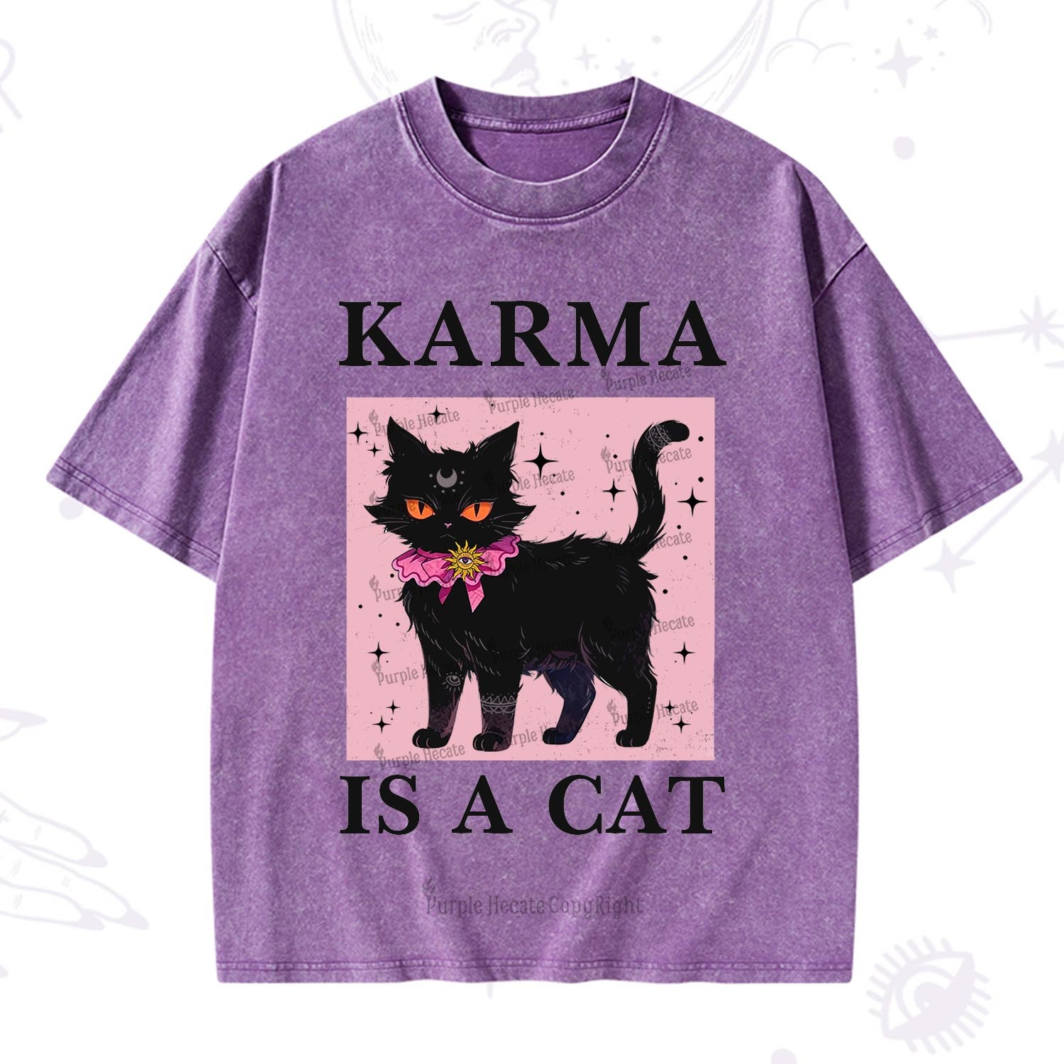 Purplehecate Karma Is A Cat Washed T-Shirt