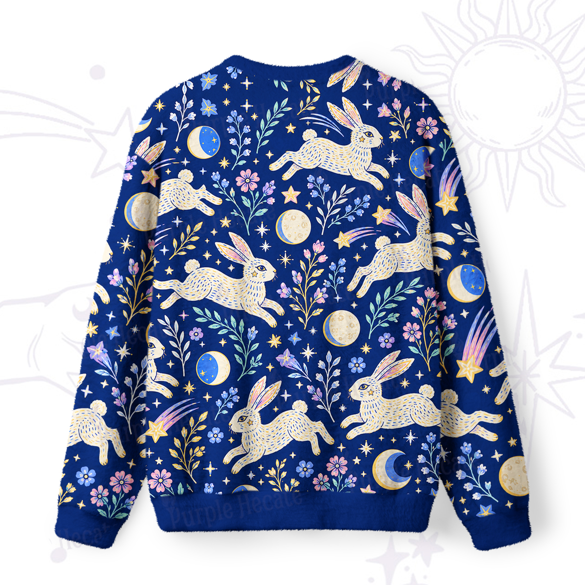 Purplehecate Moonlit Hopping Bunny Fuzzy Ugly Sweatshirt