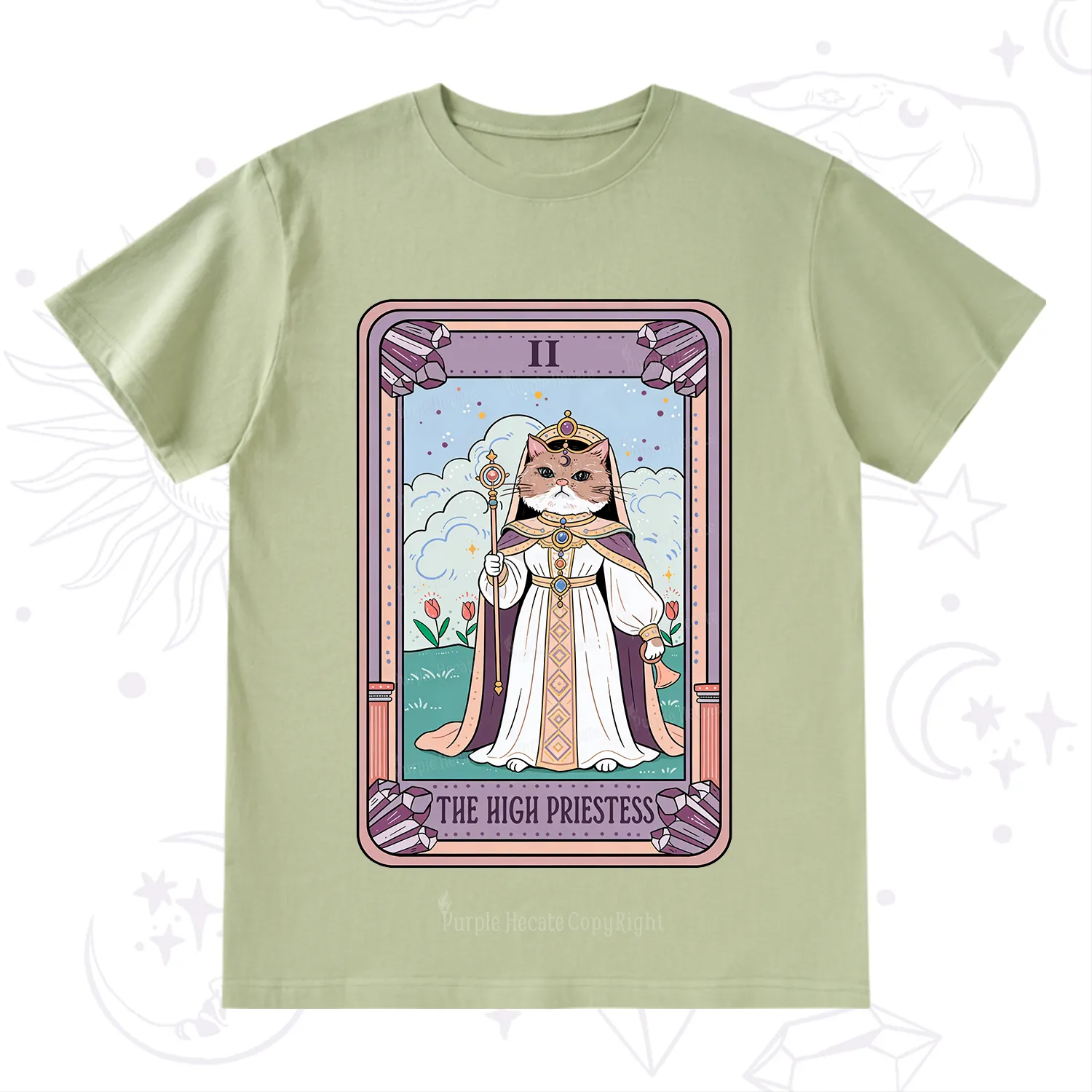 Purplehecate The High Priestess Cat Tarot T-Shirt