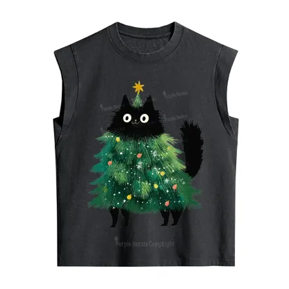 Purplehecate Black Cats Christmas Tree Christmas Vintage Washed Tank