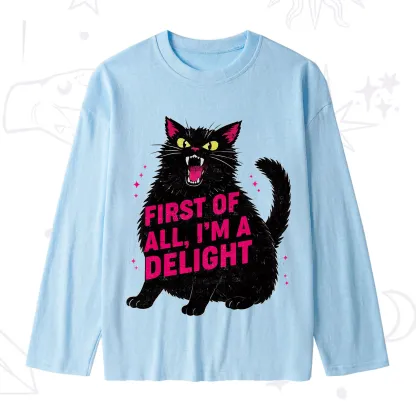 Purplehecate First Of All I'm A Delight Cat Slub Long Sleeve T-Shirt