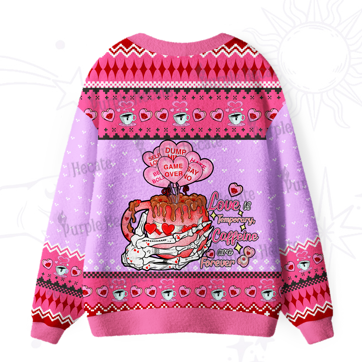 Purplehecate Purplehecate Love is Temporary, Caffeine are Forever Ugly Cardigan Sweaters