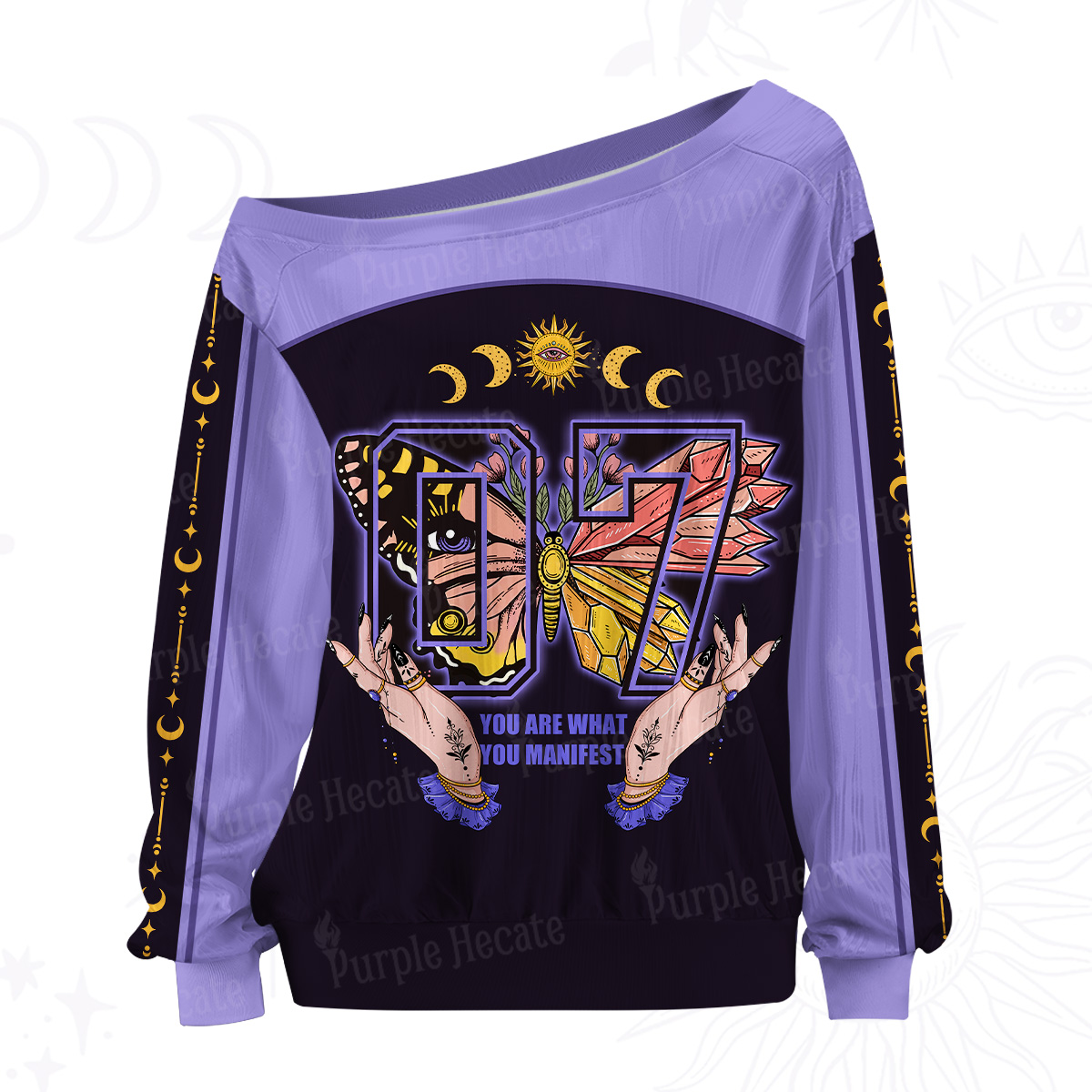 Purplehecate You Are What You Manifest Off The Shoulder Graphic Jersey