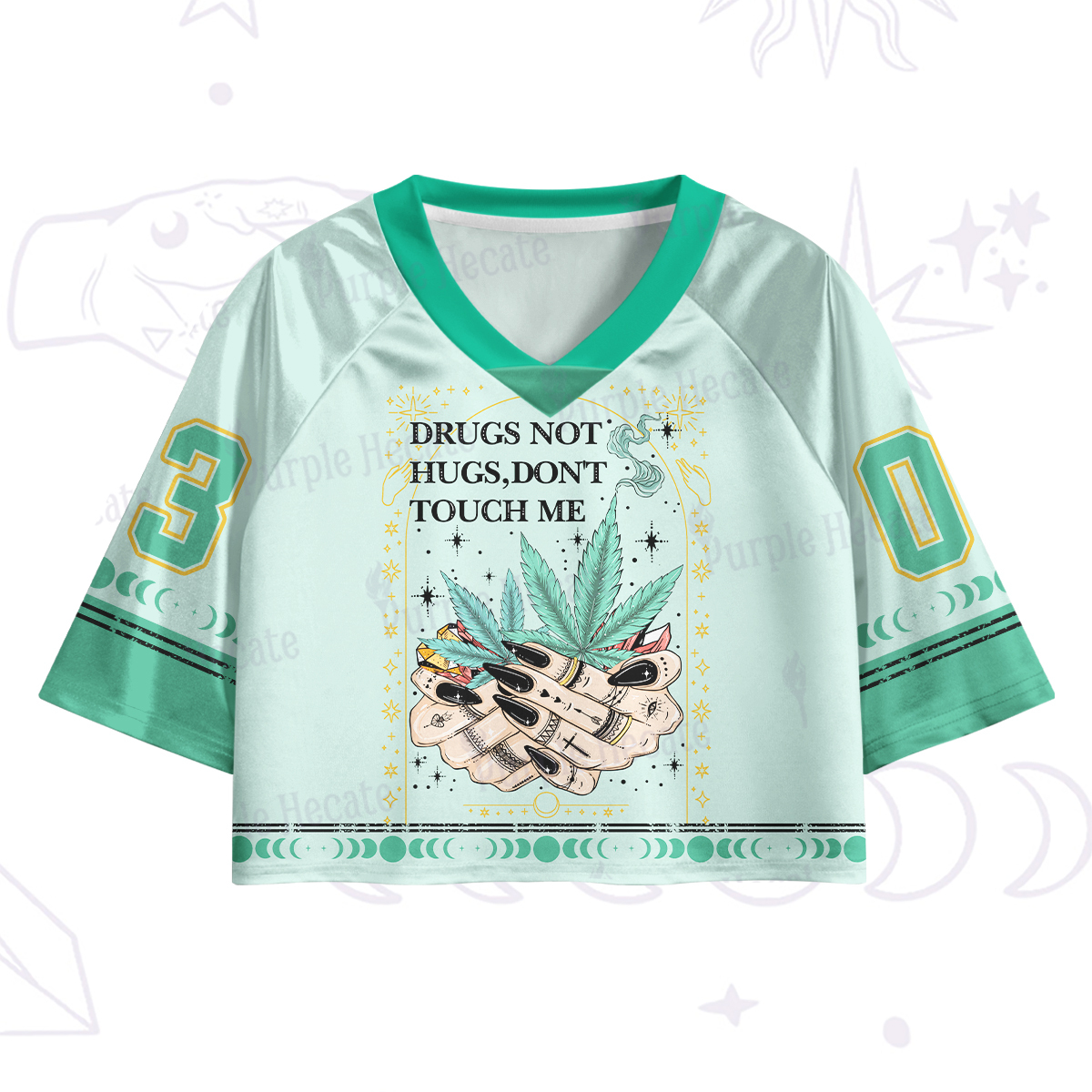 Purplehecate Drugs Not Hugs Crop Jersey Top