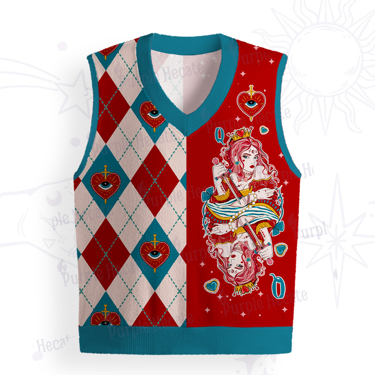 Purplehecate Queen of Hearts Ugly Sweater Vest
