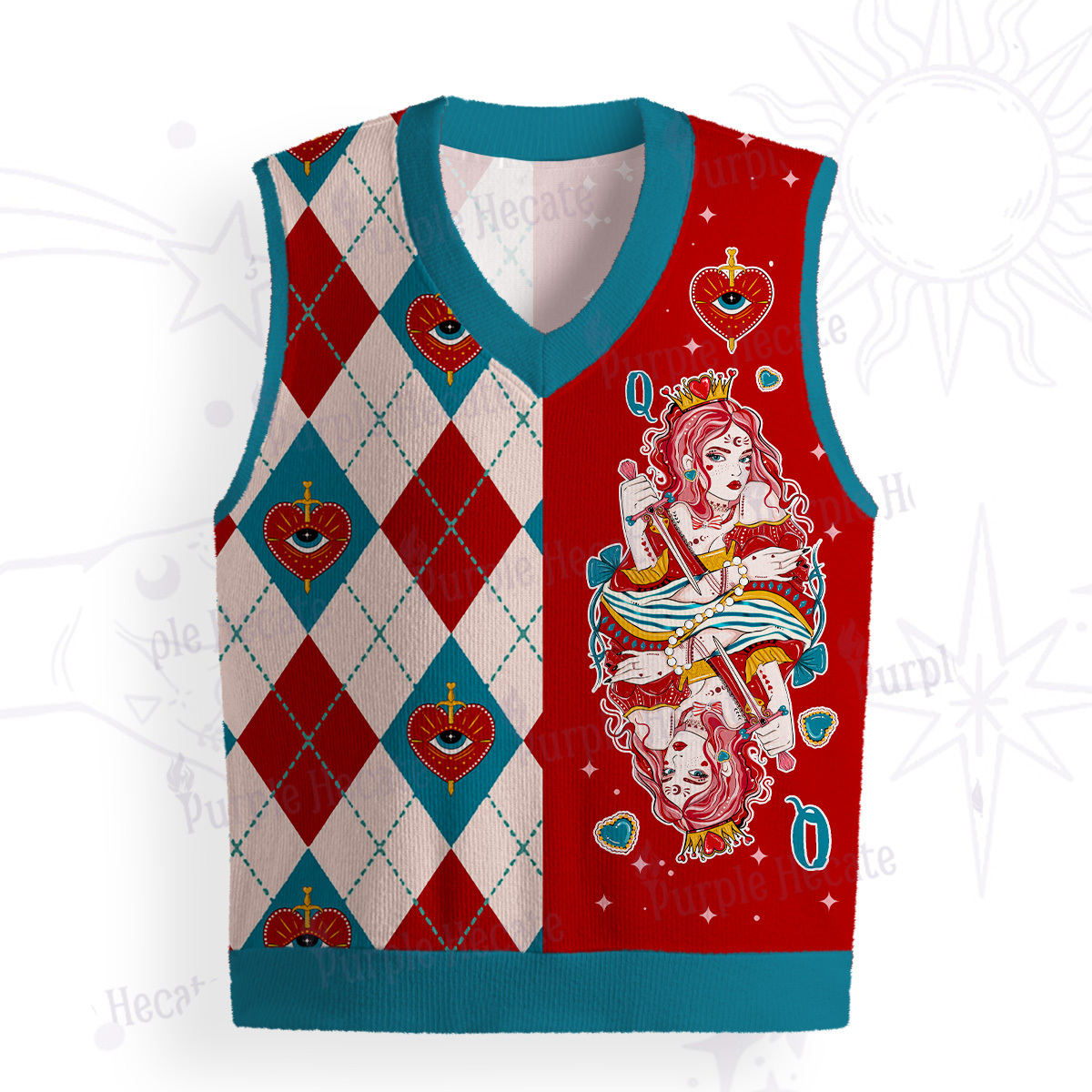 Purplehecate Queen of Hearts Ugly Sweater Vest