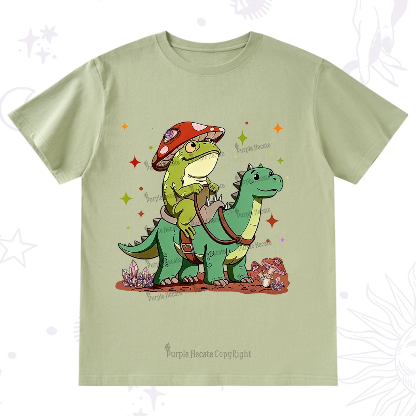 Purplehecate Frog Riding a Dinosaur T-Shirt