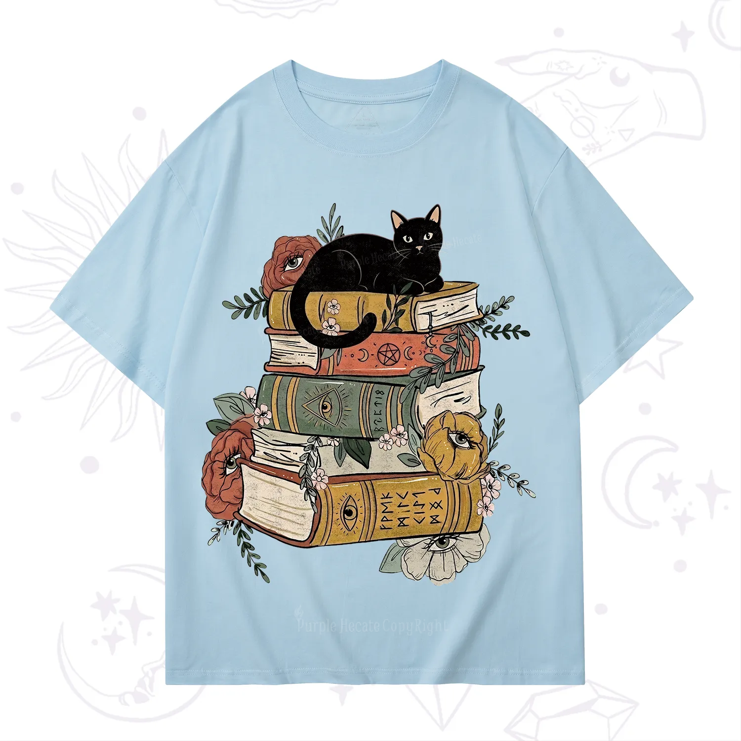 Purplehecate Black Cat on Books T-Shirt