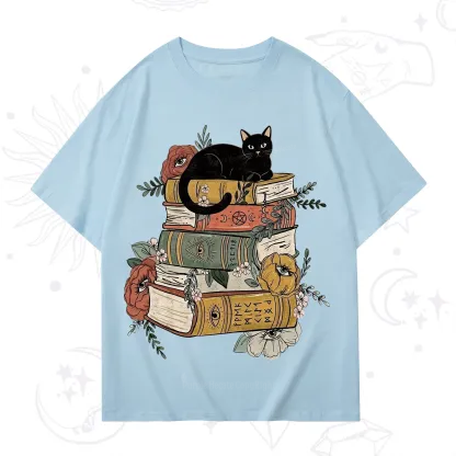 Purplehecate Black Cat on Books T-Shirt