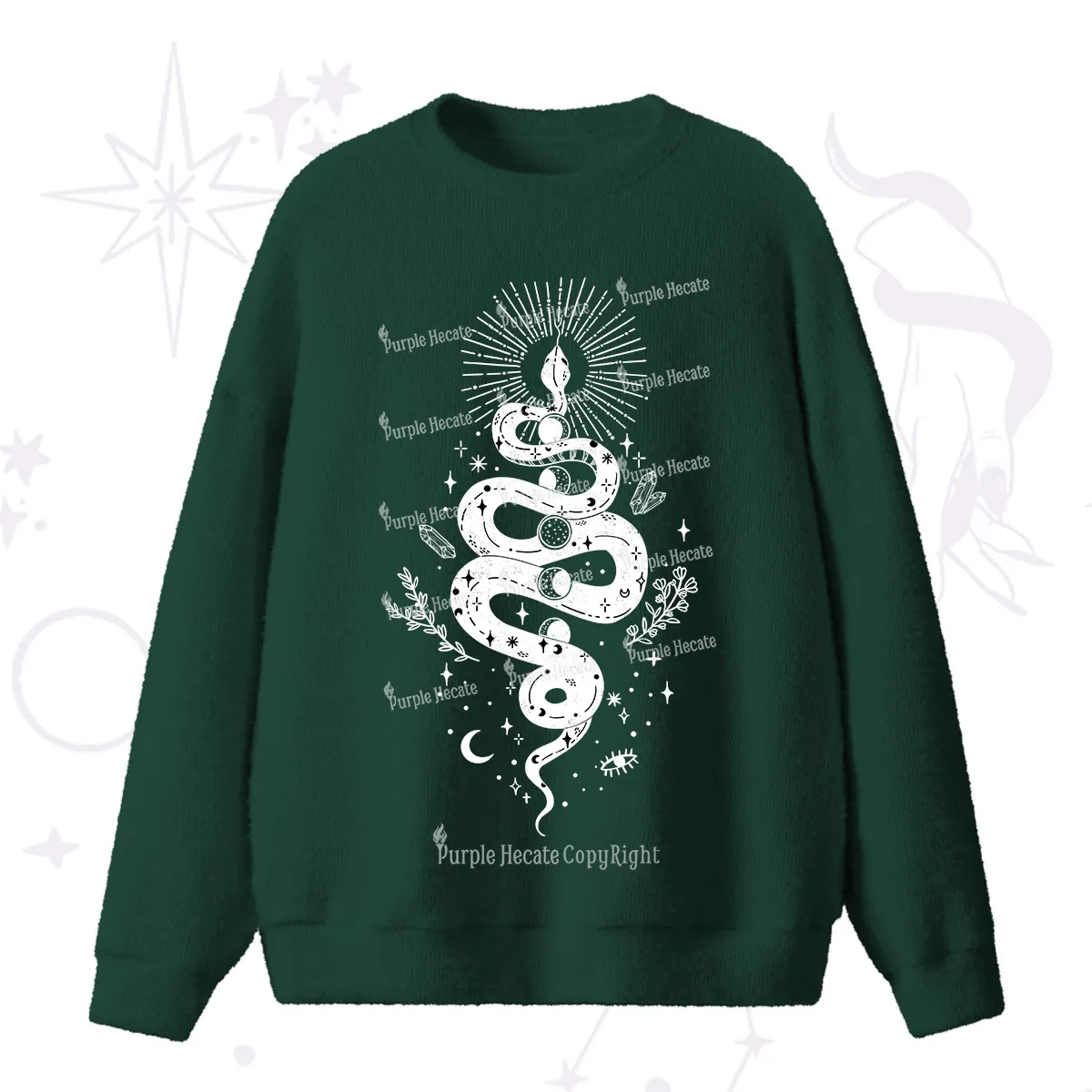 Purplehecate Mystical Moon Phases Snake Fuzzy Ugly Sweater