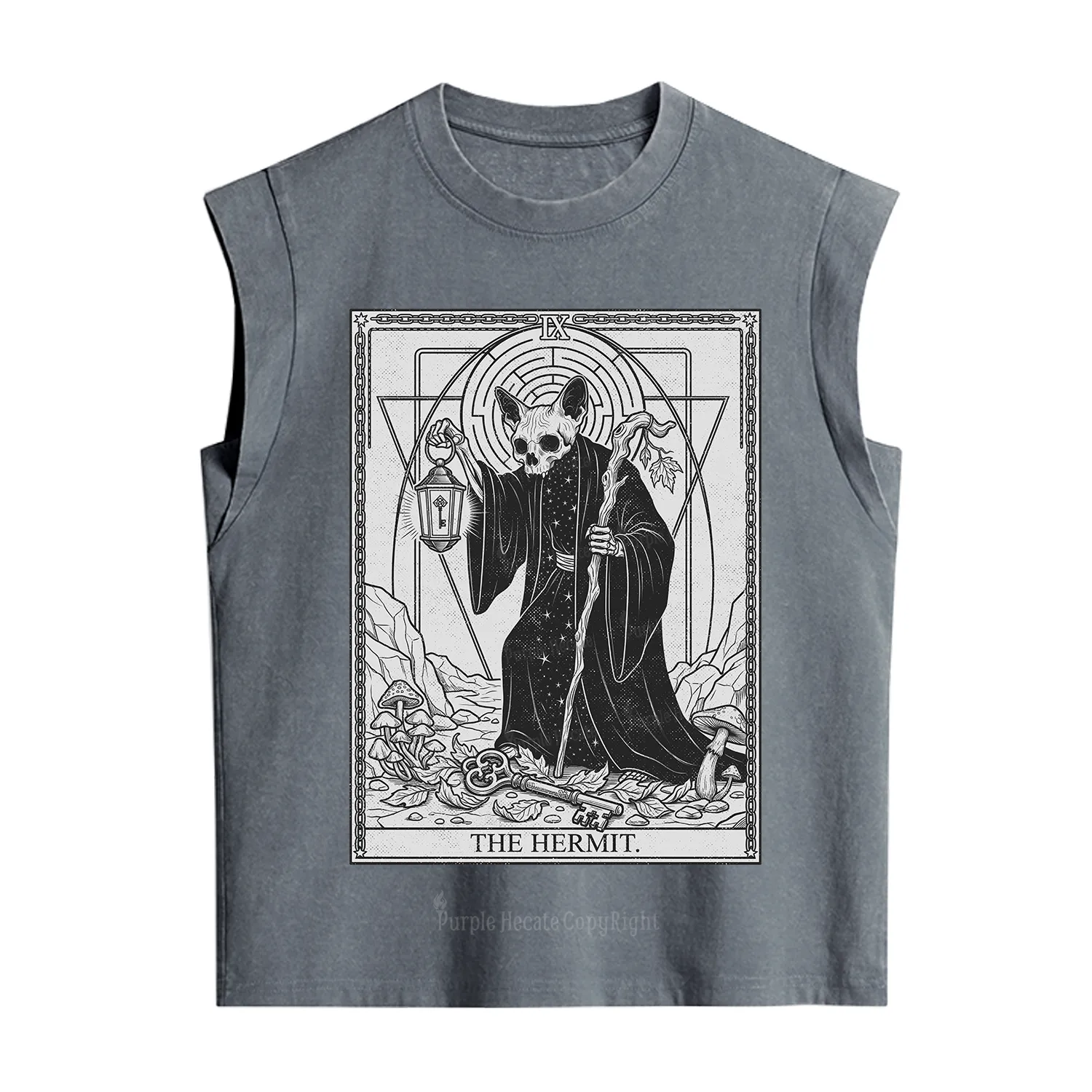 Purplehecate The Hermit Skeleton Cat Tarot Vintage Washed Tank