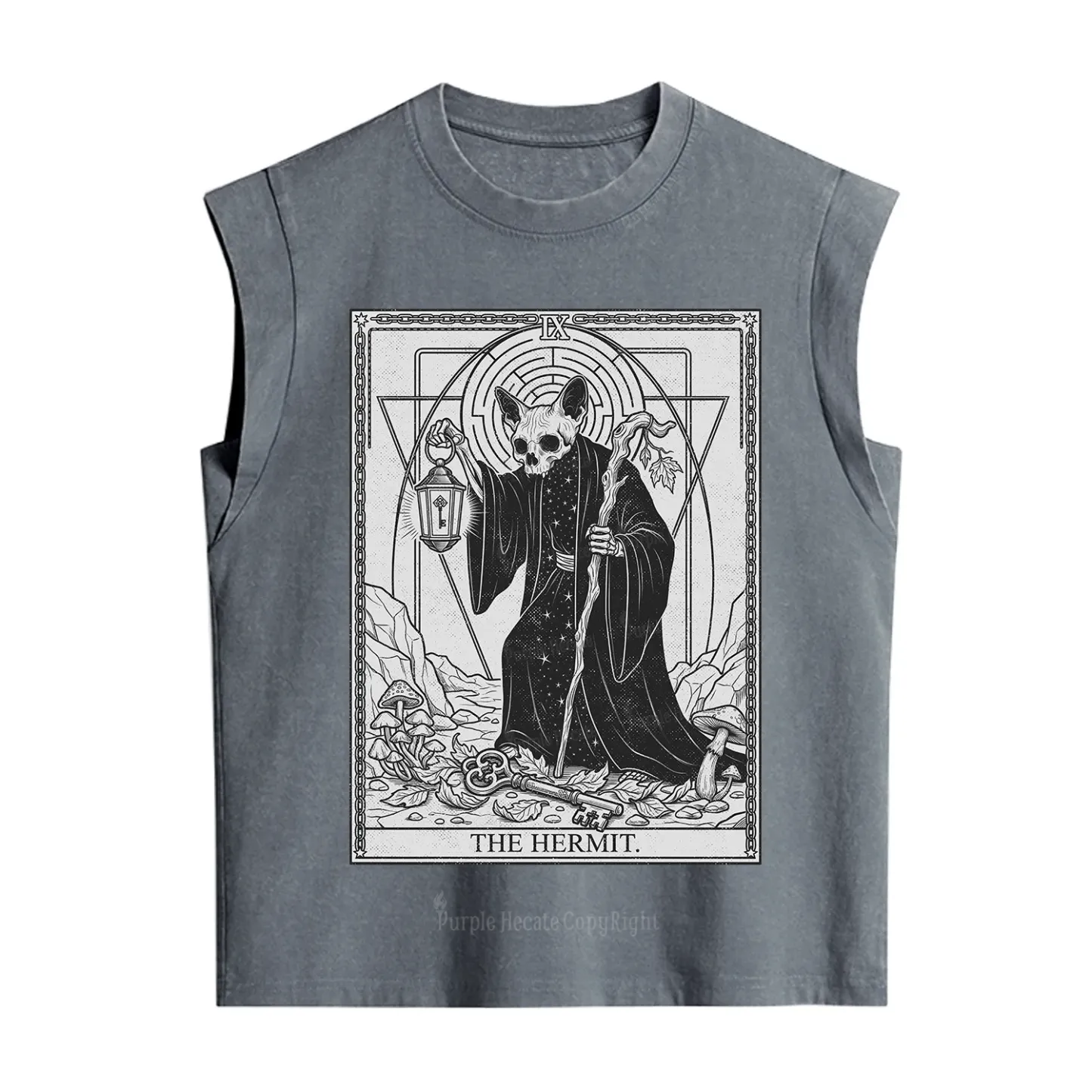 Purplehecate The Hermit Skeleton Cat Tarot Vintage Washed Tank