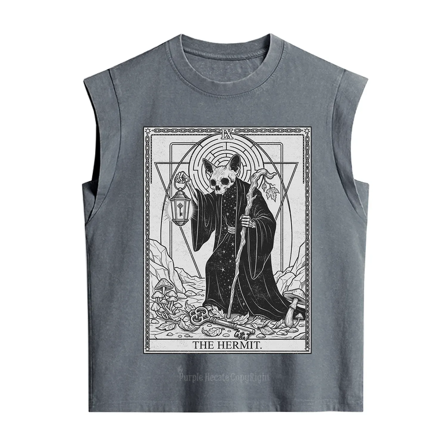 Purplehecate The Hermit Skeleton Cat Tarot Vintage Washed Tank
