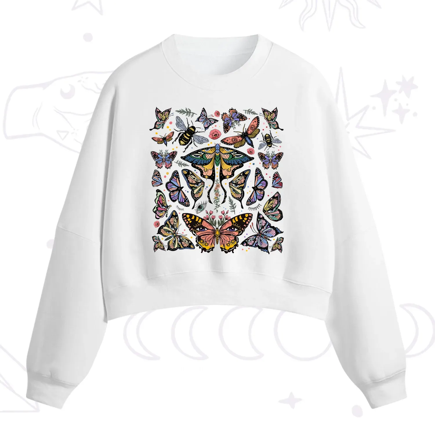 Purplehecate Mystical Butterfly & Moth Fleece Cropped Sweatshirt