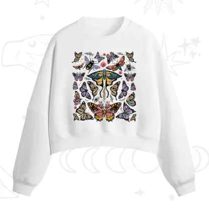 Purplehecate Mystical Butterfly & Moth Fleece Cropped Sweatshirt