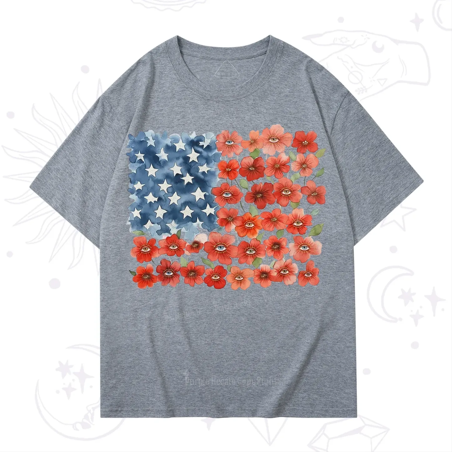 Purplehecate Floral Watercolor American Flag T-Shirt