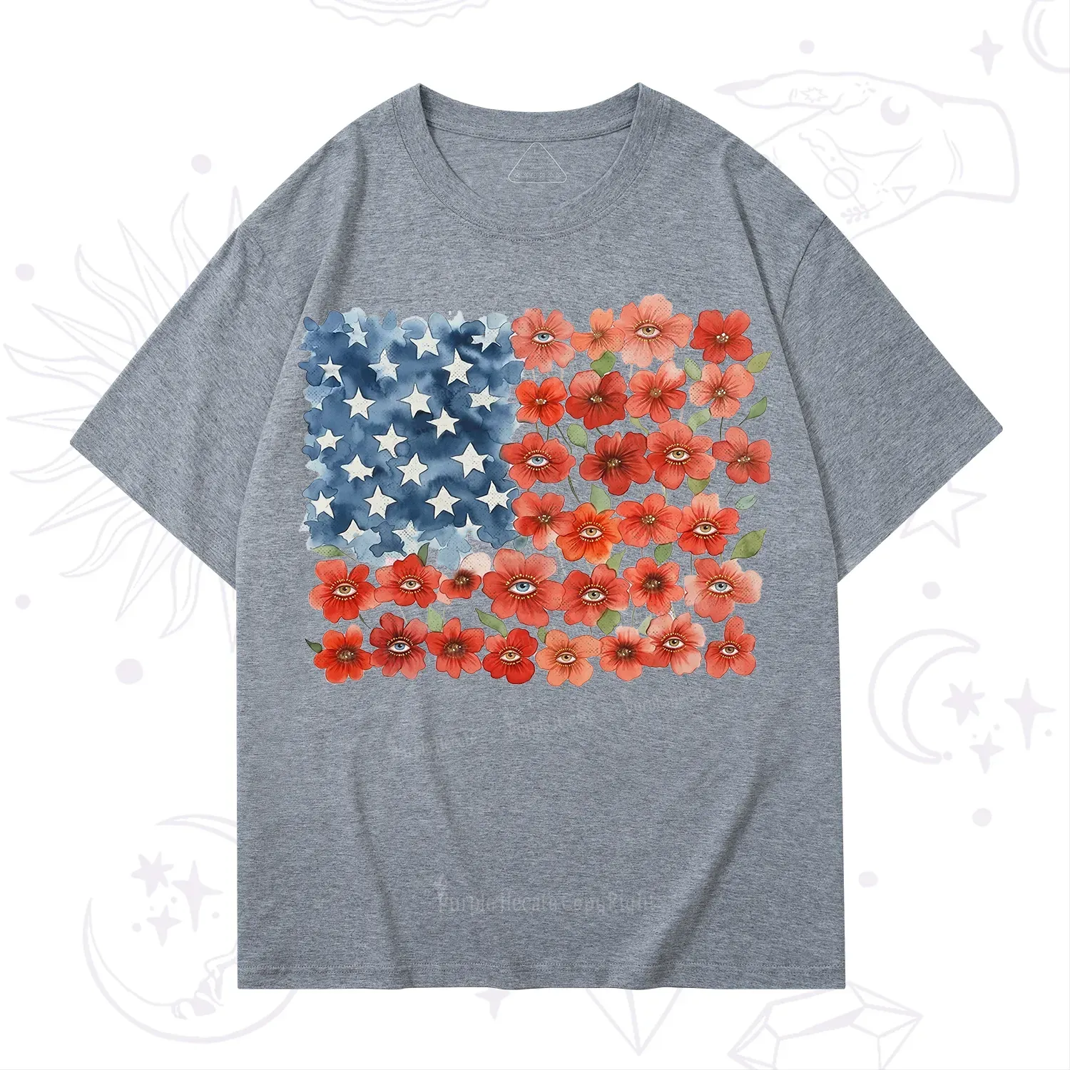 Purplehecate Floral Watercolor American Flag T-Shirt