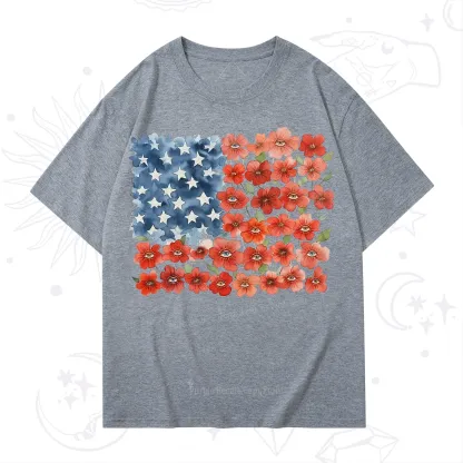 Purplehecate Floral Watercolor American Flag T-Shirt