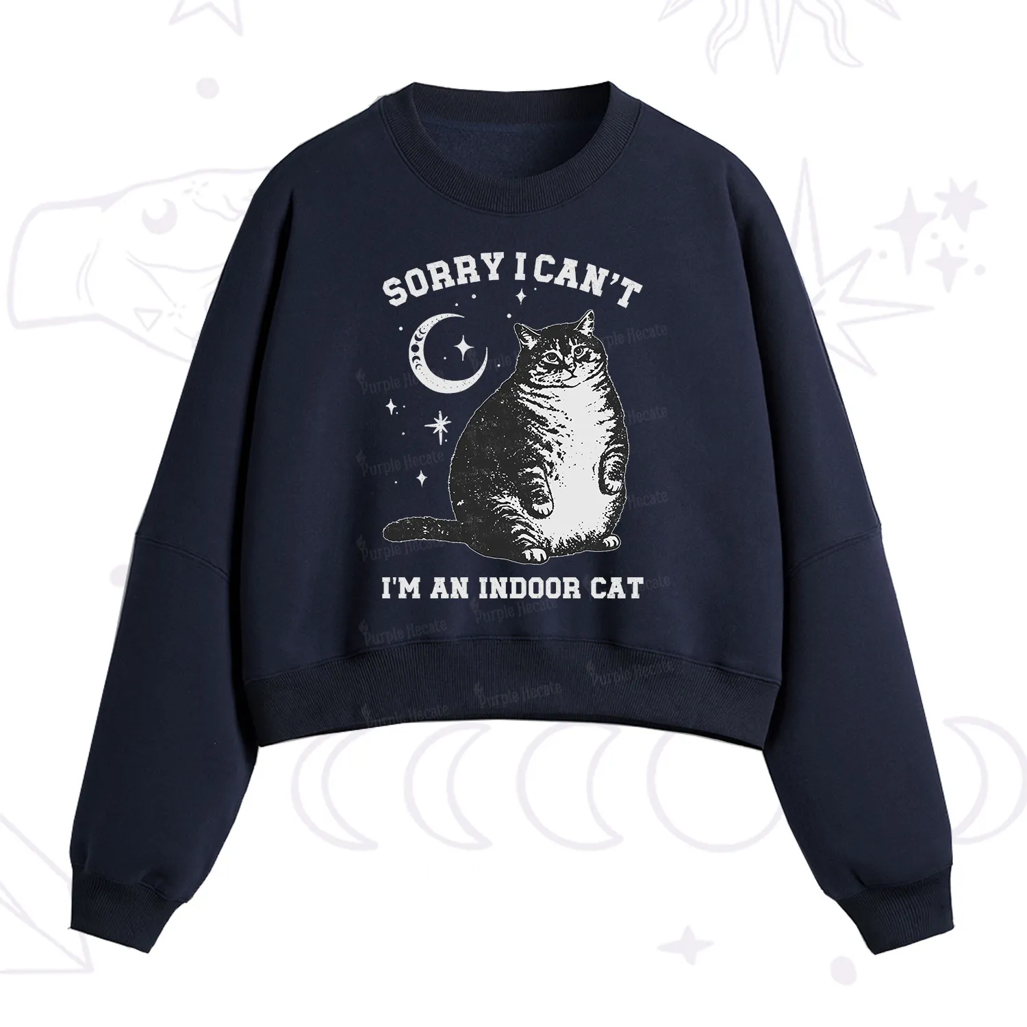 Purplehecate Sorry I Can't Go I'm an Indoor Cat Fleece Cropped Sweatshirt