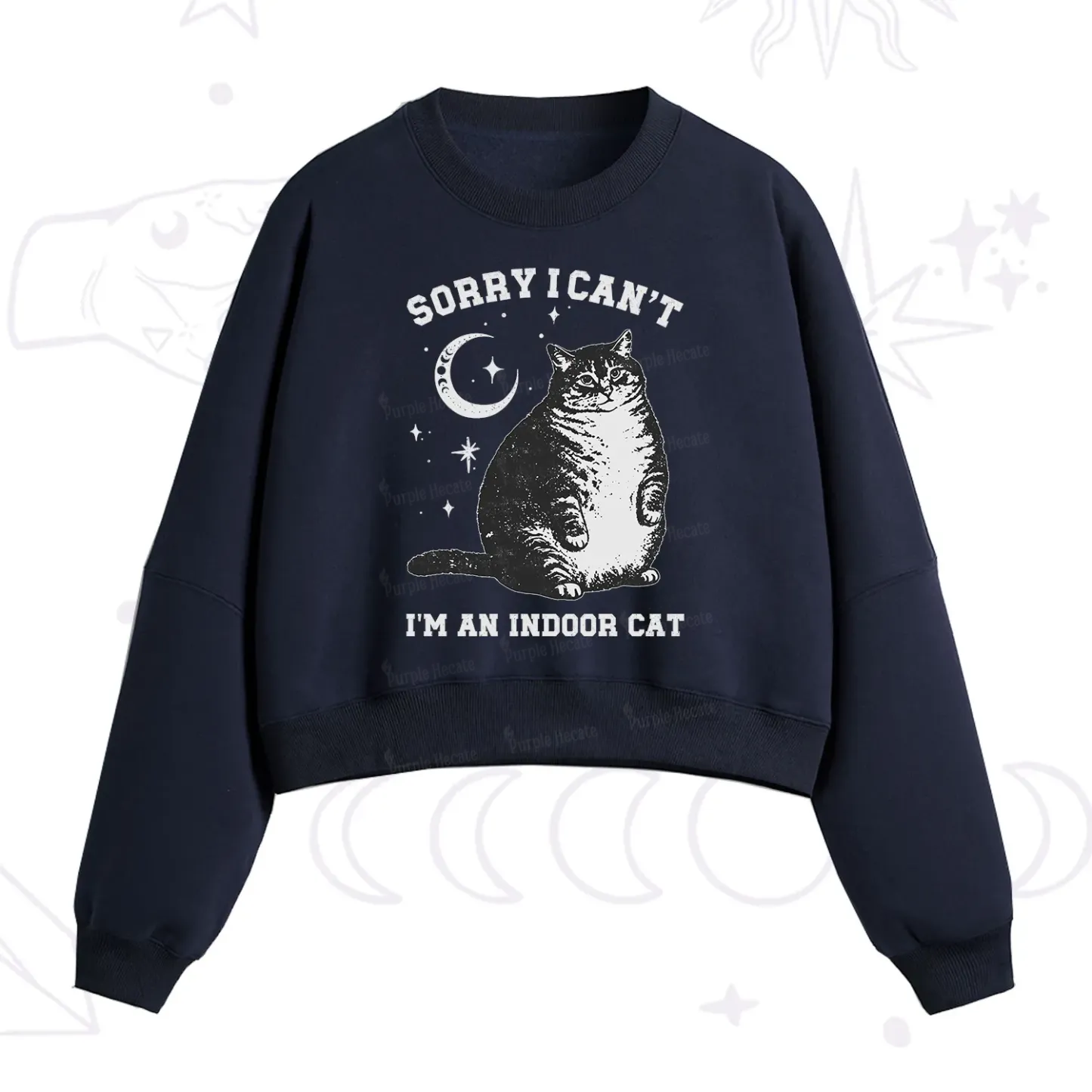 Purplehecate Sorry I Can't Go I'm an Indoor Cat Fleece Cropped Sweatshirt