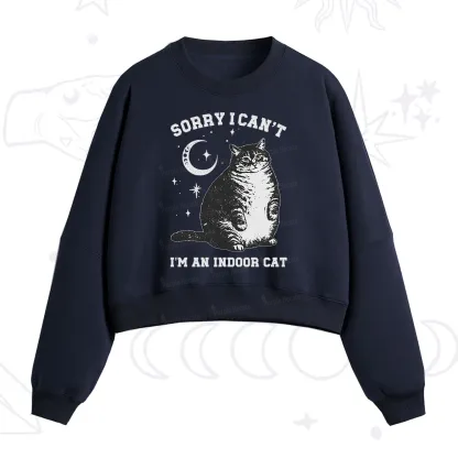 Purplehecate Sorry I Can't Go I'm an Indoor Cat Fleece Cropped Sweatshirt