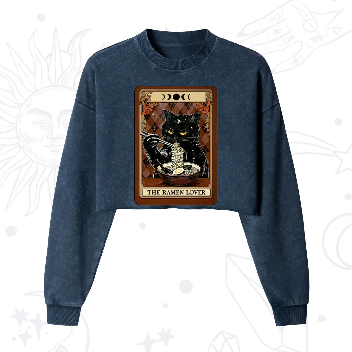 Purplehecate The Ramen Lover Tarot Cropped Washed Sweatshirt