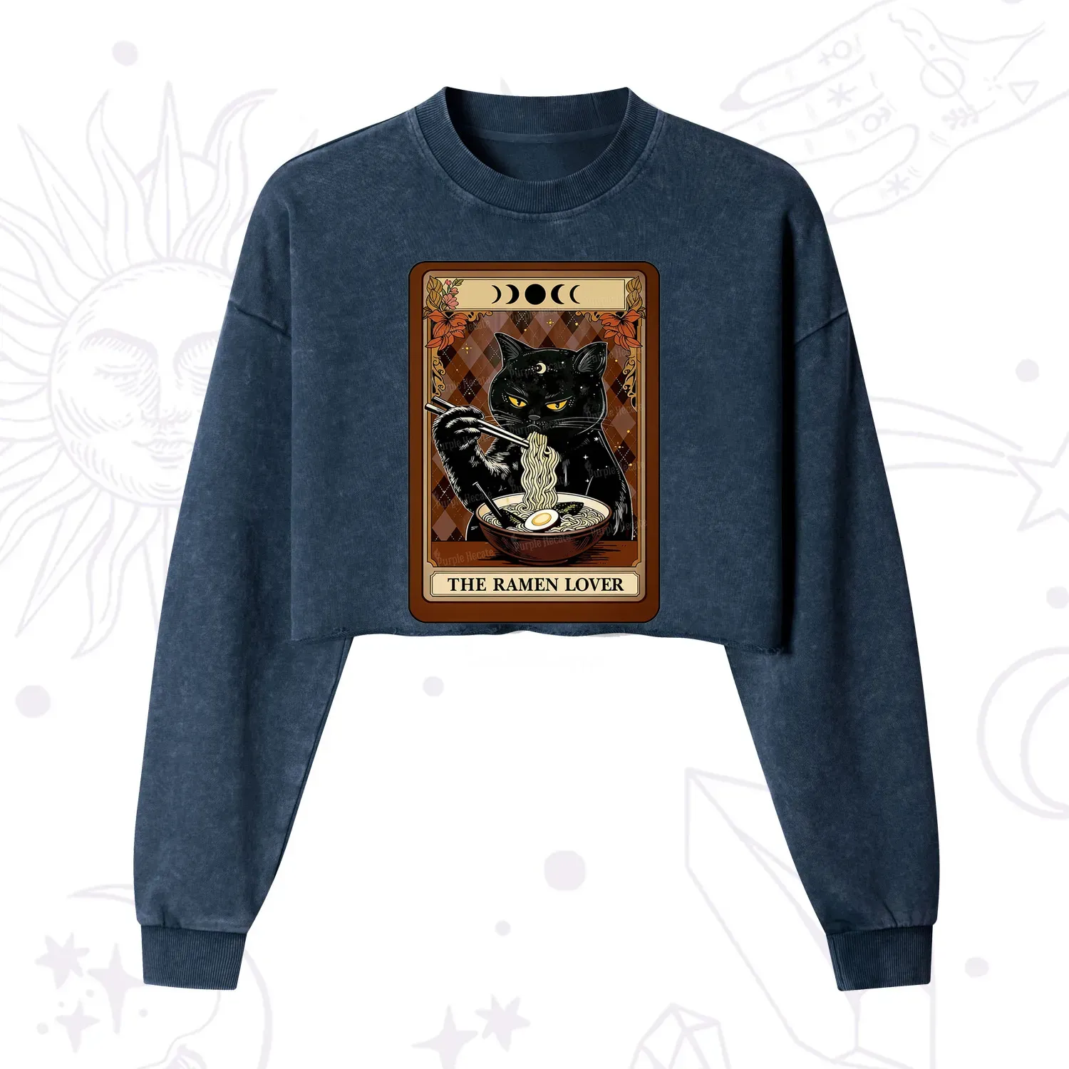 Purplehecate The Ramen Lover Tarot Cropped Washed Sweatshirt