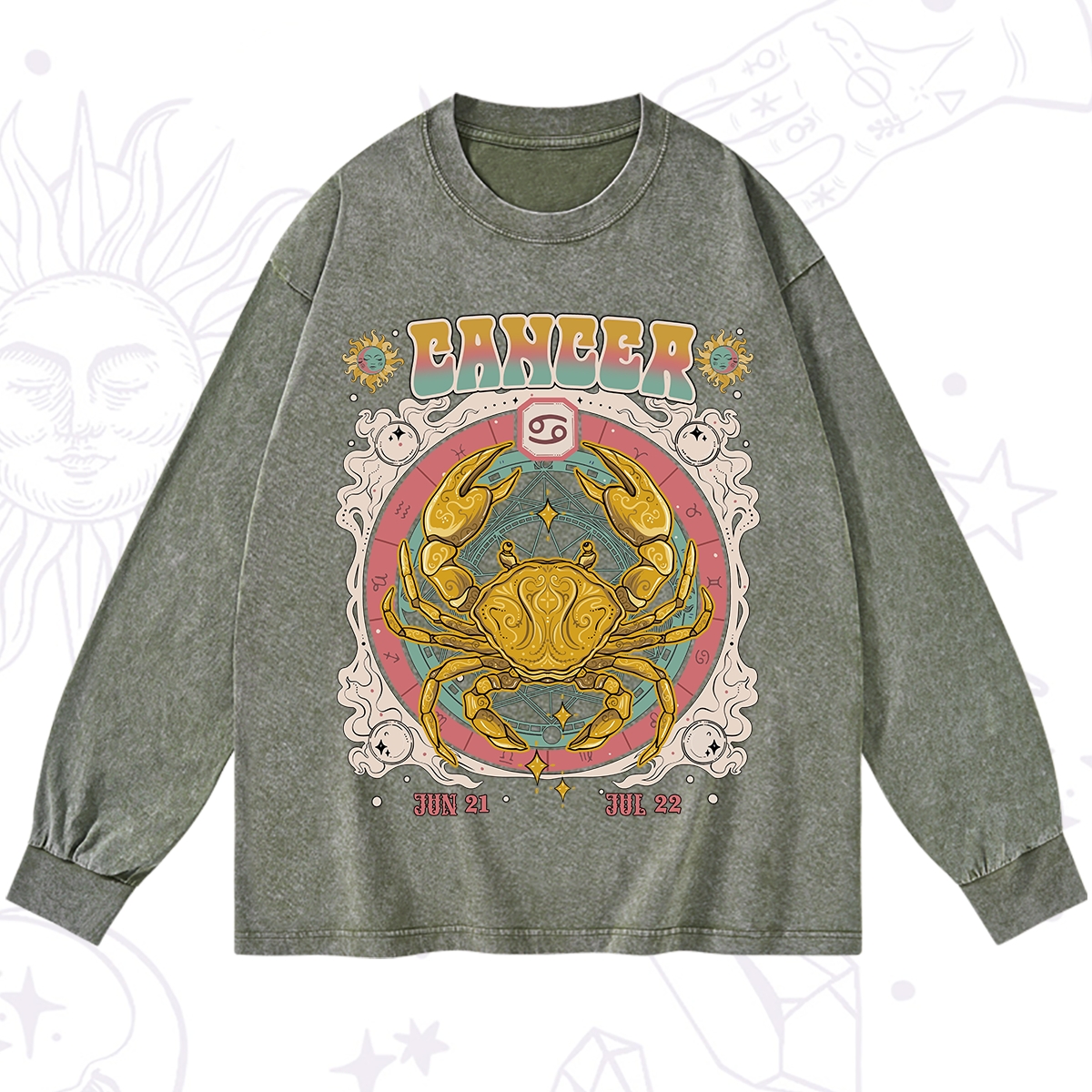 Purplehecate Cancer Cosmic Zodiac Washed Long Sleeve Shirt