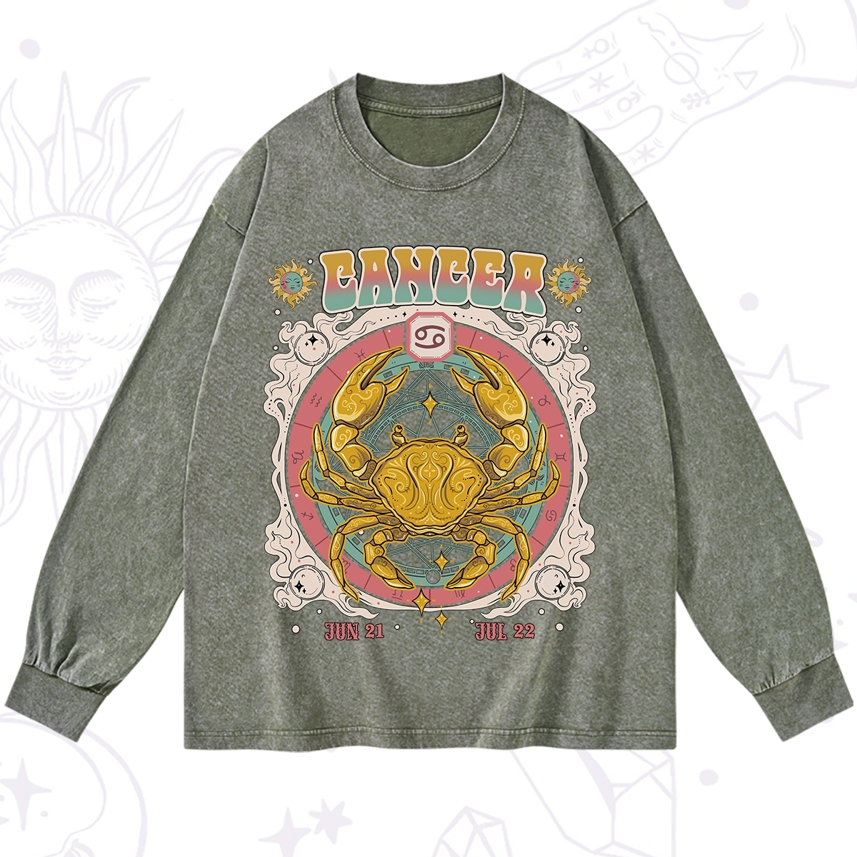 Purplehecate Cancer Cosmic Zodiac Washed Long Sleeve Shirt