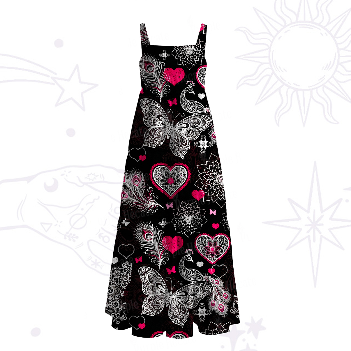 Purplehecate Midnight Butterfly Bloom Wide Straps Maxi Dress