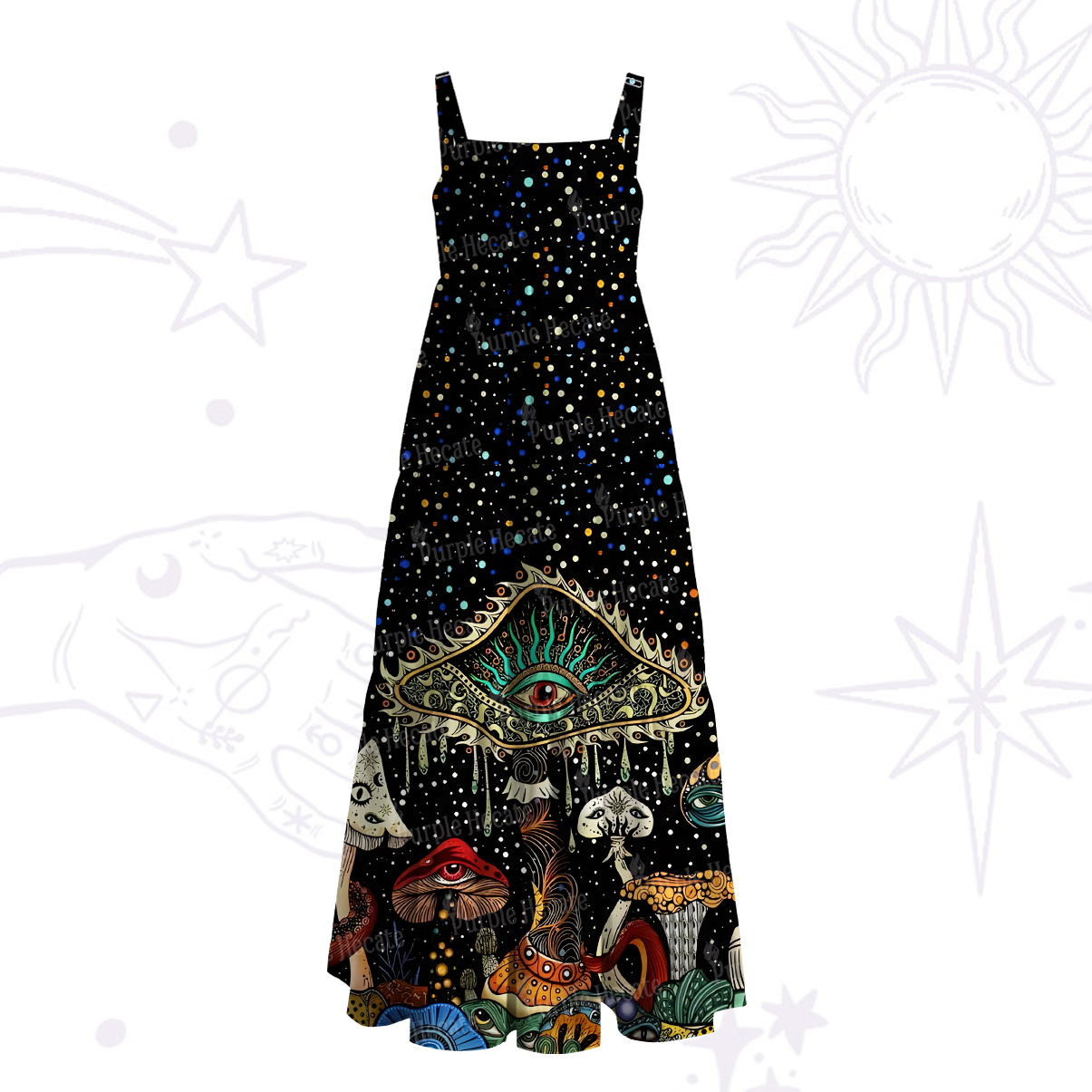 Purplehecate The Eyes of Nature Wide Straps Maxi Dress